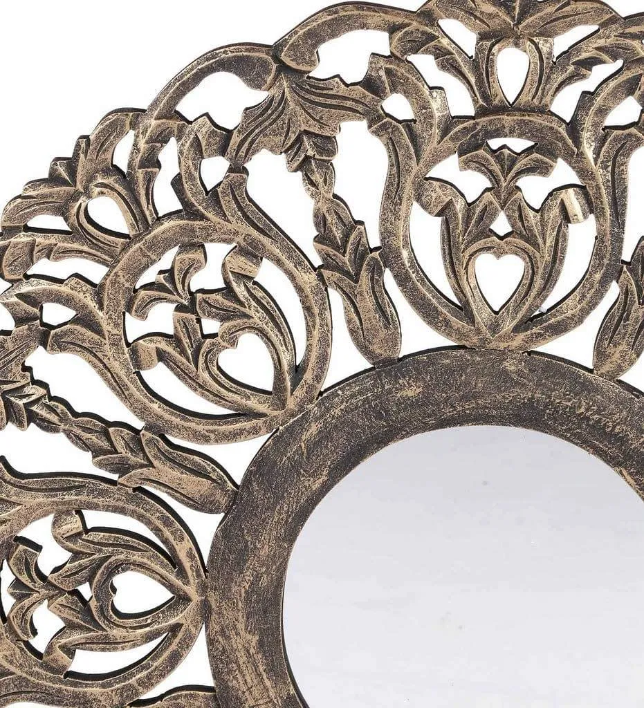 Handcrafted Wooden Wall Mirror for Home Dcor (75 cm x 2 cm x 75 cm, Gold)