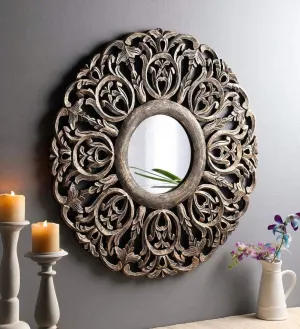 Handcrafted Wooden Wall Mirror for Home Dcor (75 cm x 2 cm x 75 cm, Gold) 