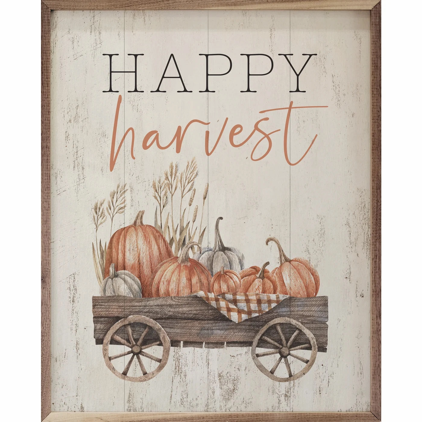 Happy Harvest Wagon Wood Framed Print 