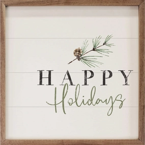 Happy Holidays Pine Branch Wood Framed Print 