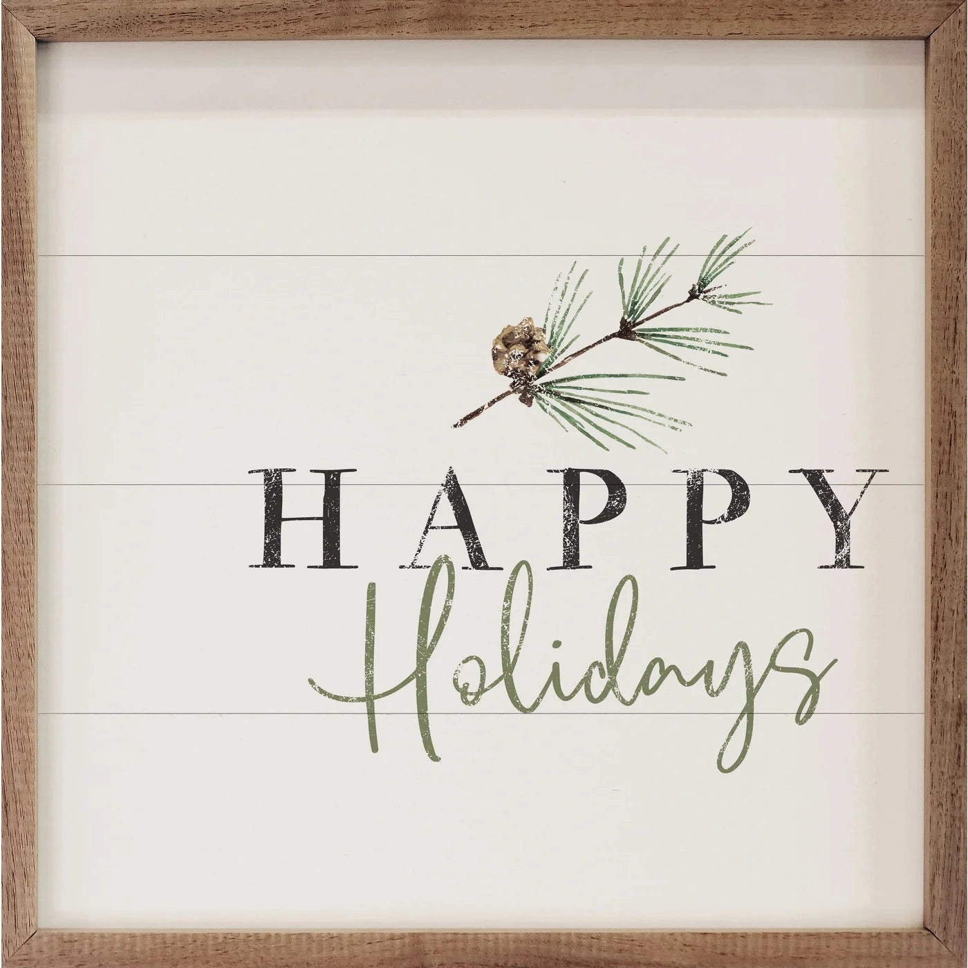 Happy Holidays Pine Branch Wood Framed Print 