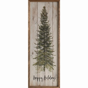 Happy Holidays Skinny Tree Wood Framed Print 