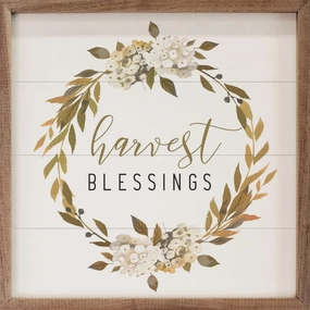 Harvest Blessings Wreath Wood Framed Print 