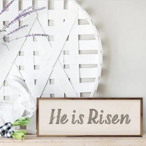 He Is Risen Gray Wood Framed Print 