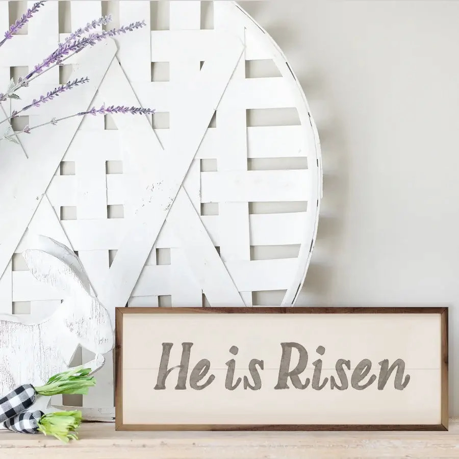 He Is Risen Gray Wood Framed Print 