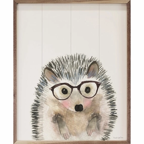 Hedgehog In Glasses By Mercedes Lopez Charro Wood Framed Print 