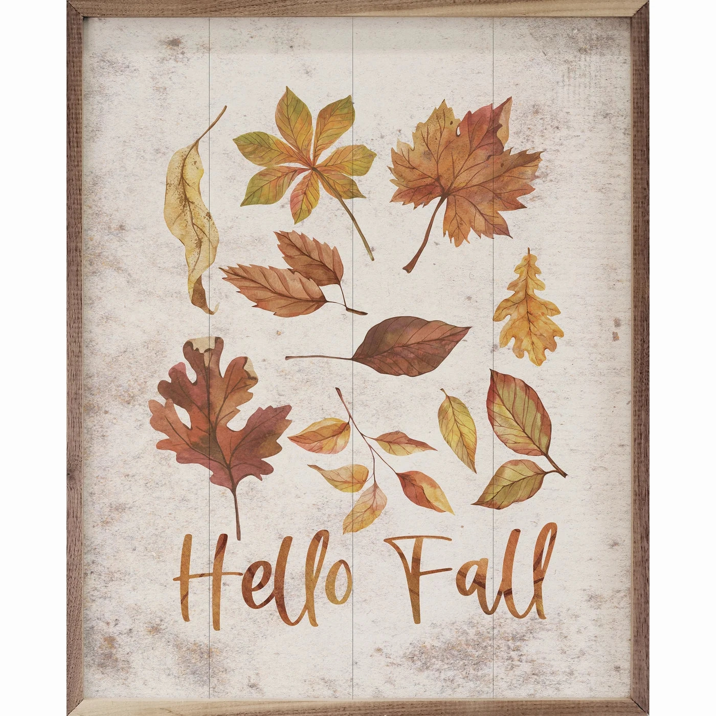 Hello Fall Falling Leaves Wood Framed Print 