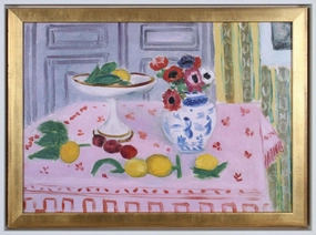 Henri Matisse Reproduction Pink Tablecloth With Fruit and Flowers in Gold Frame 