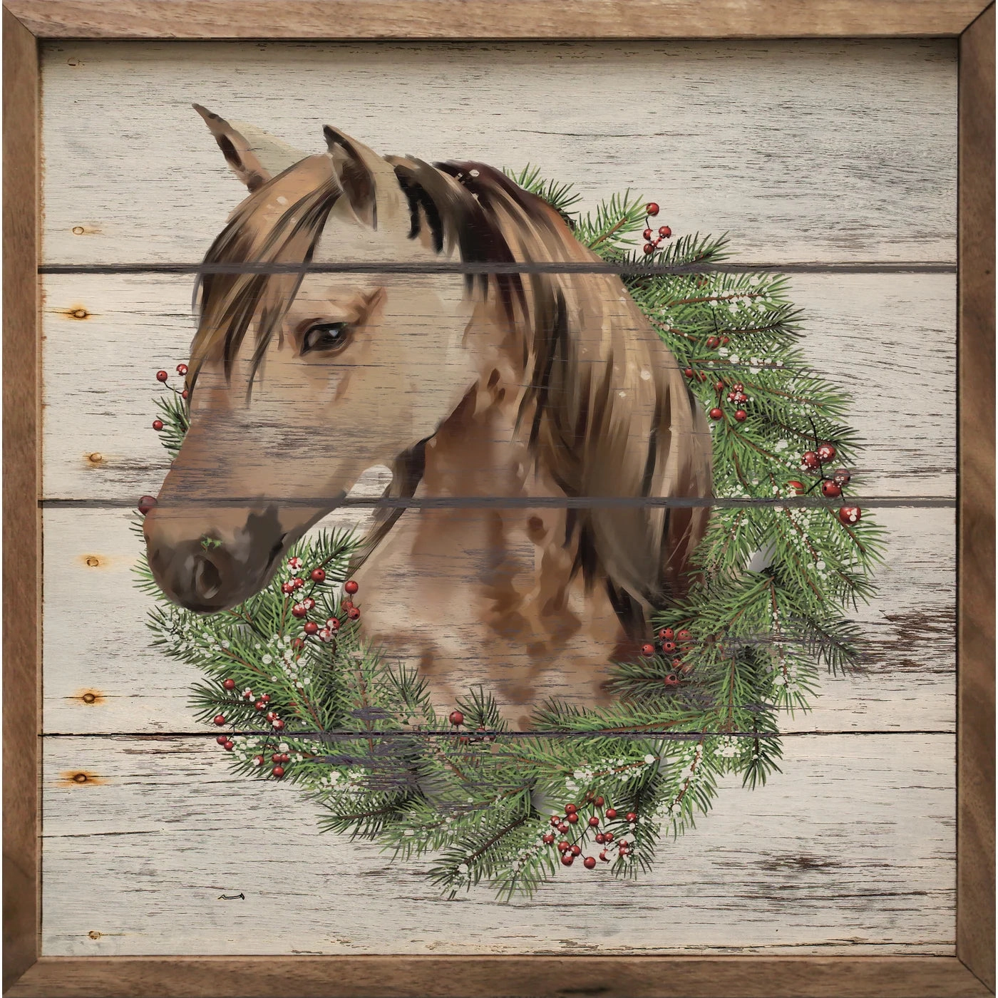 Horse Wreath Wood Framed Print 