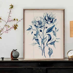 Indigo Wild Roses Wood Framed Print 