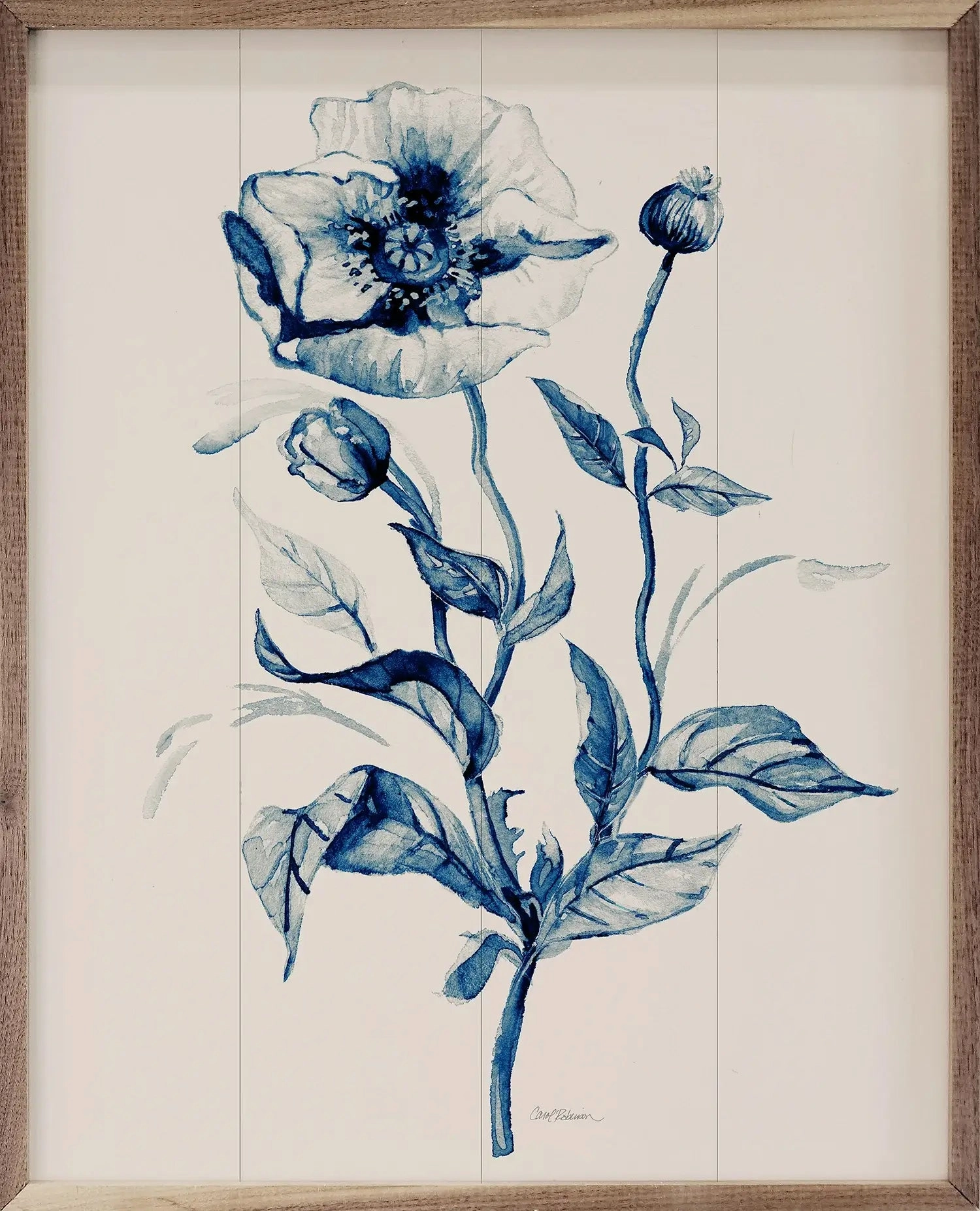 Indigo Wild Roses Wood Framed Print