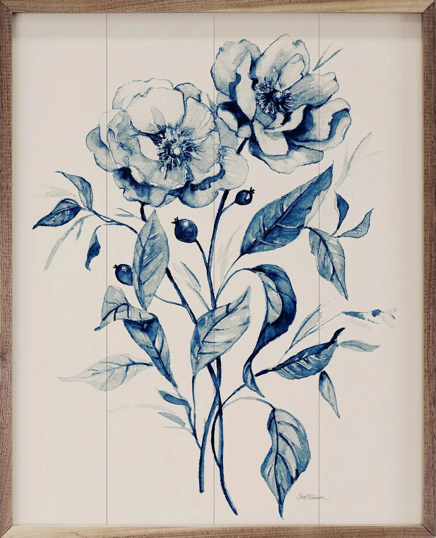 Indigo Wild Roses Wood Framed Print