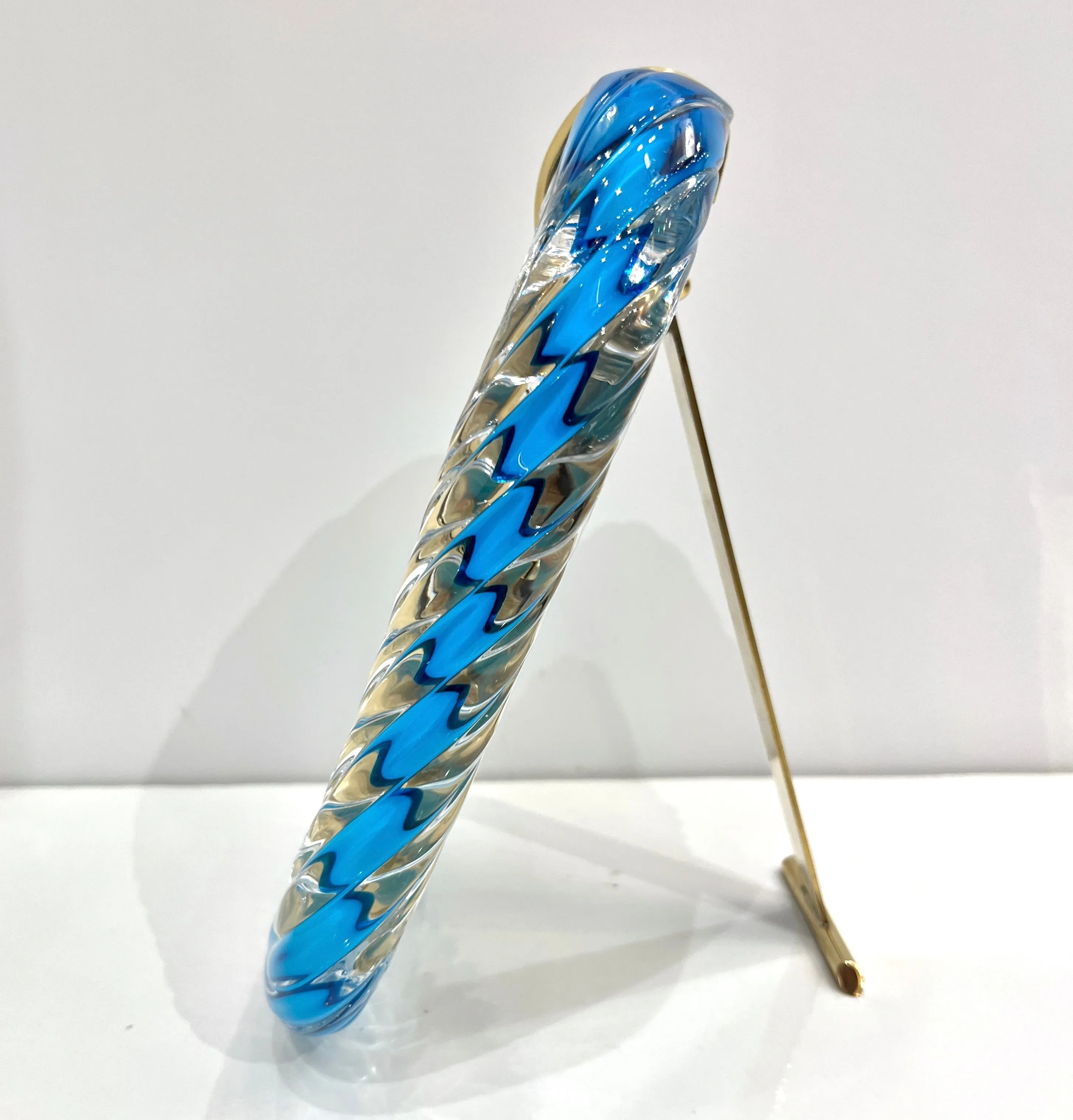 Italian Barovier Toso Brass & Turquoise Crystal Murano Glass Modern Photo Frame