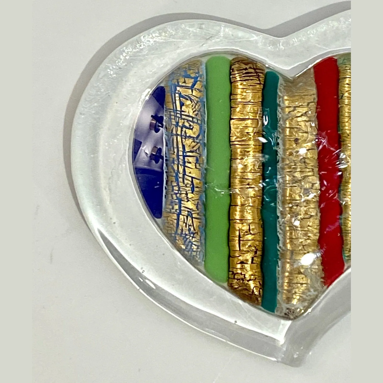 Italian Crystal Blue Green Gold Red Murano Glass Heart Shaped Modern Paperweight