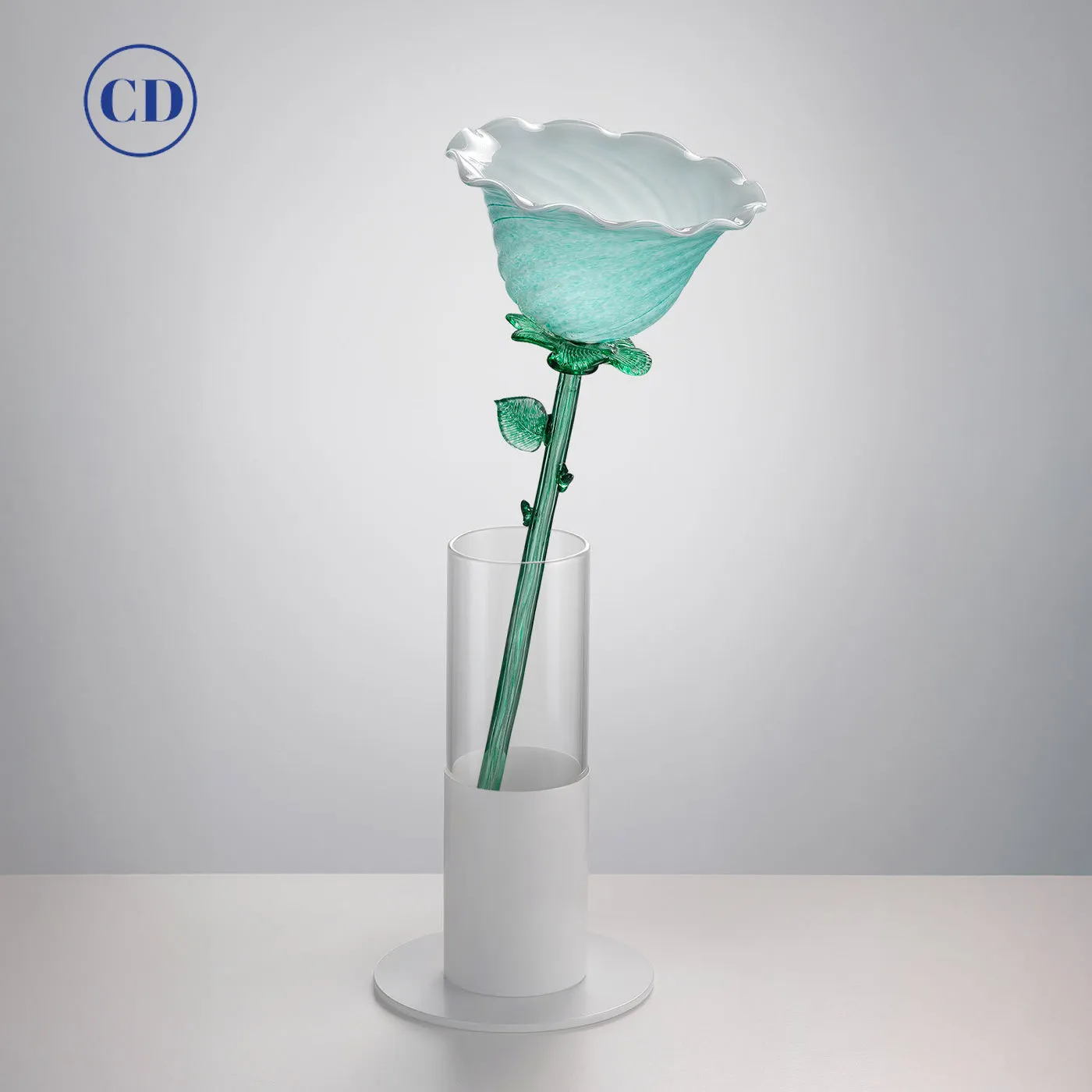 Italian Design Modern Aquamarine Green Art Glass Lit Flower Vase/Table Lamp 