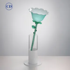 Italian Design Modern Aquamarine Green Art Glass Lit Flower Vase/Table Lamp 