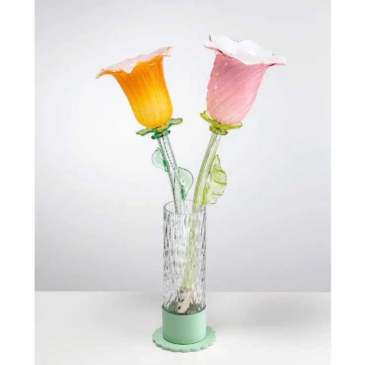 Italian Design Modern Periwinkle Purple Blue Glass Lit Flower Vase/Table Lamp