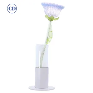 Italian Design Modern Periwinkle Purple Blue Glass Lit Flower Vase/Table Lamp 