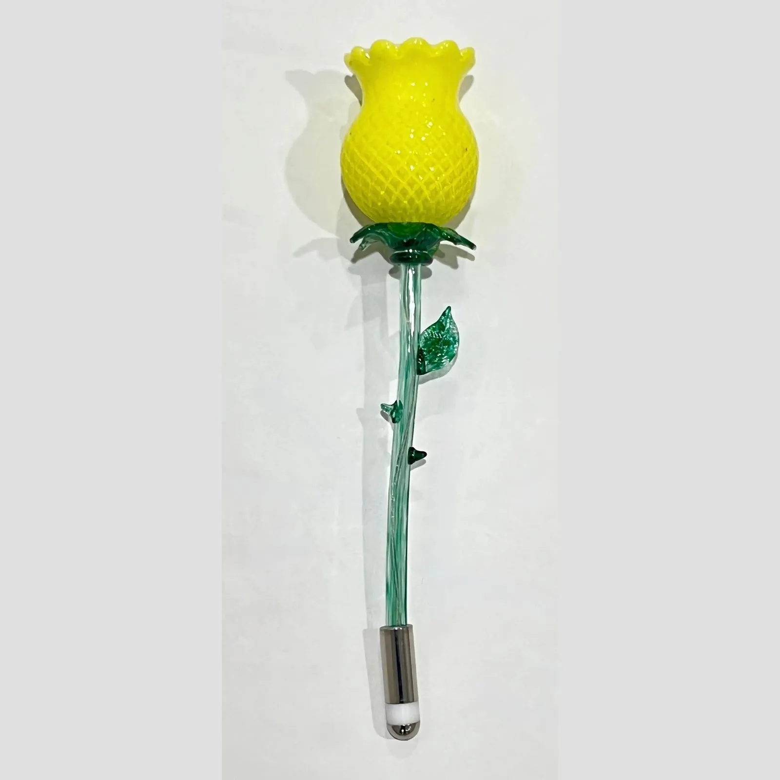 Italian Design Organic Modern Yellow Art Glass Lit Flower White Vase/Table Lamp