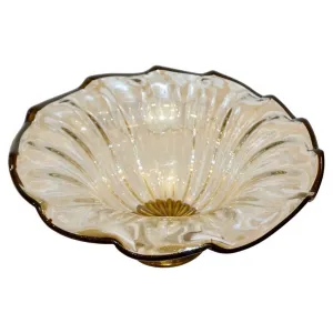 Italian Gold Dust Crystal Murano Glass Scalloped Centerpiece/Bowl with Black Rim 