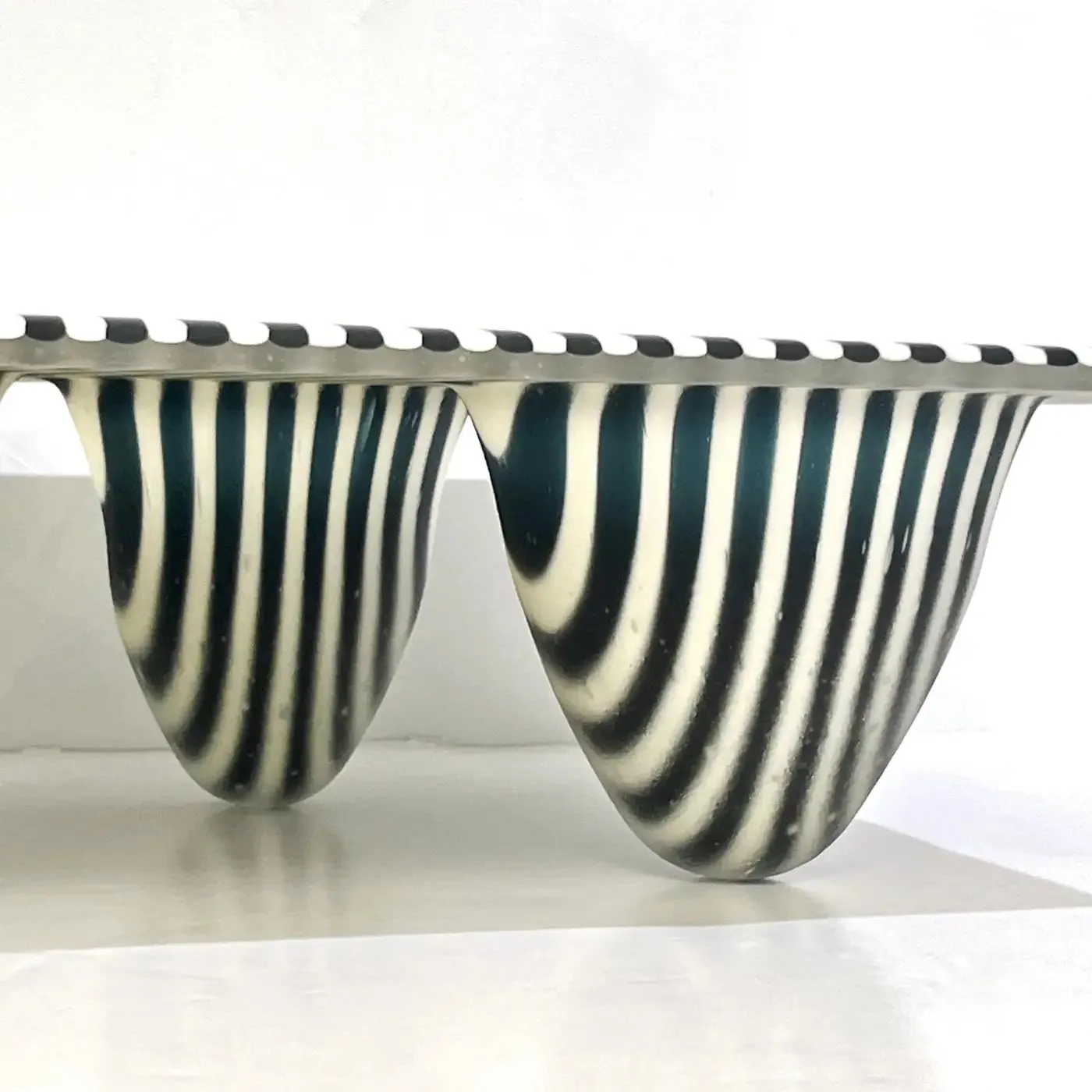 Italian Modern Art Black White Stripe Murano Glass Organic Vase Centerpiece
