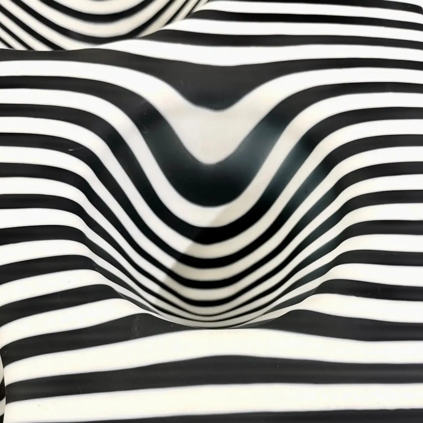 Italian Modern Art Black White Stripe Murano Glass Organic Vase Centerpiece