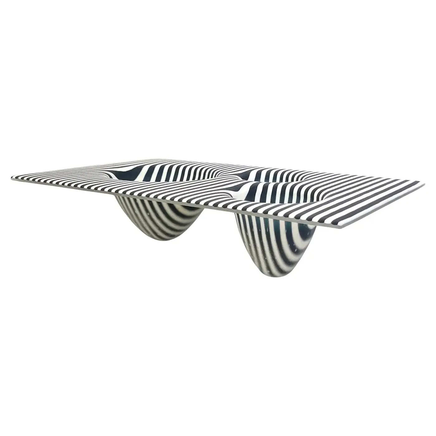 Italian Modern Art Black White Stripe Murano Glass Organic Vase Centerpiece 