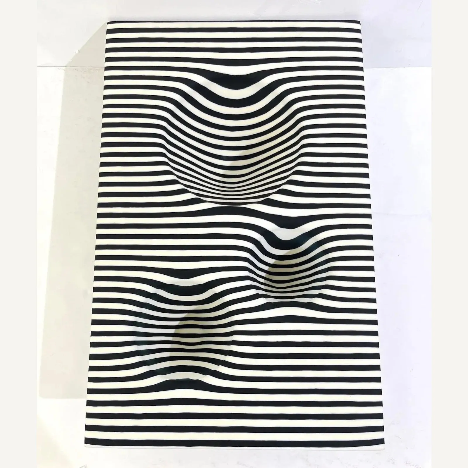 Italian Modern Art Black White Stripe Murano Glass Organic Vase Centerpiece