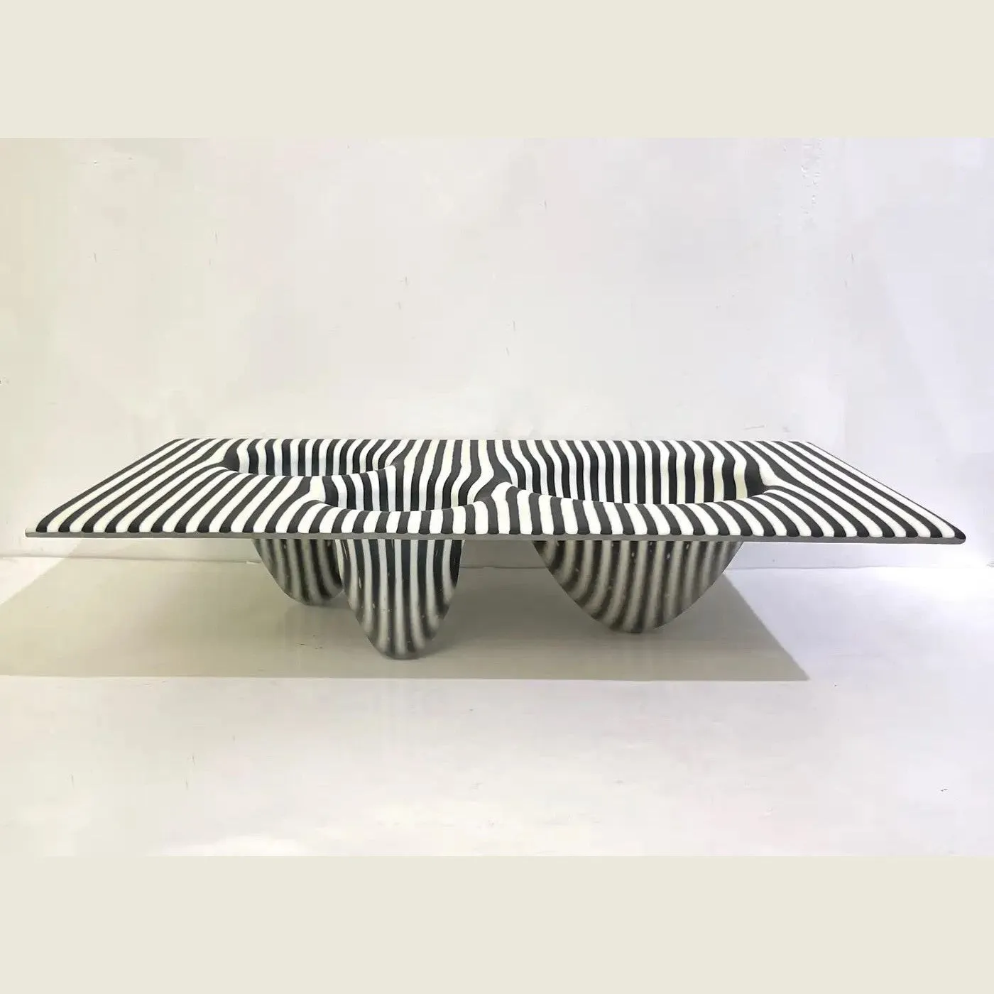Italian Modern Art Black White Stripe Murano Glass Organic Vase Centerpiece