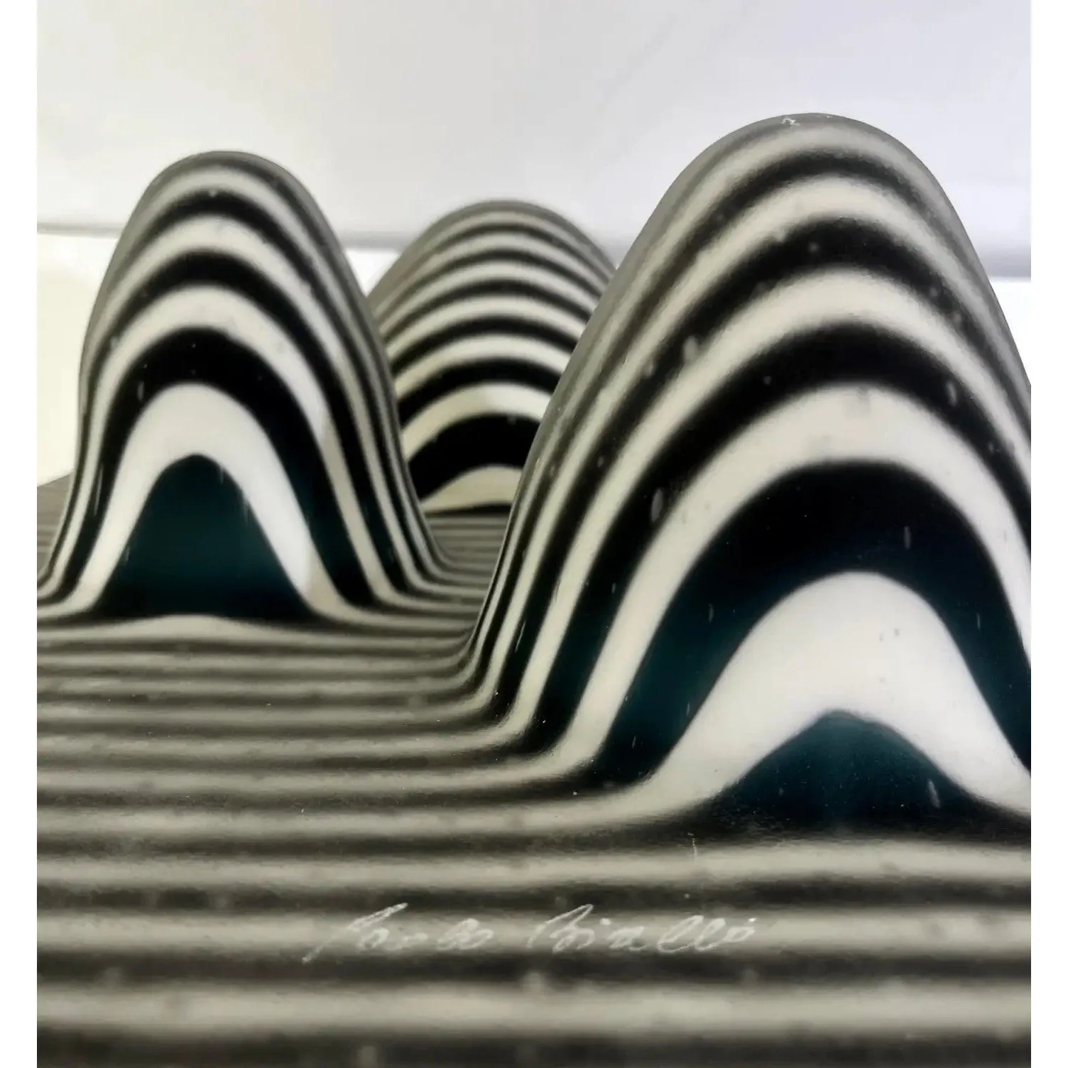 Italian Modern Art Black White Stripe Murano Glass Organic Vase Centerpiece