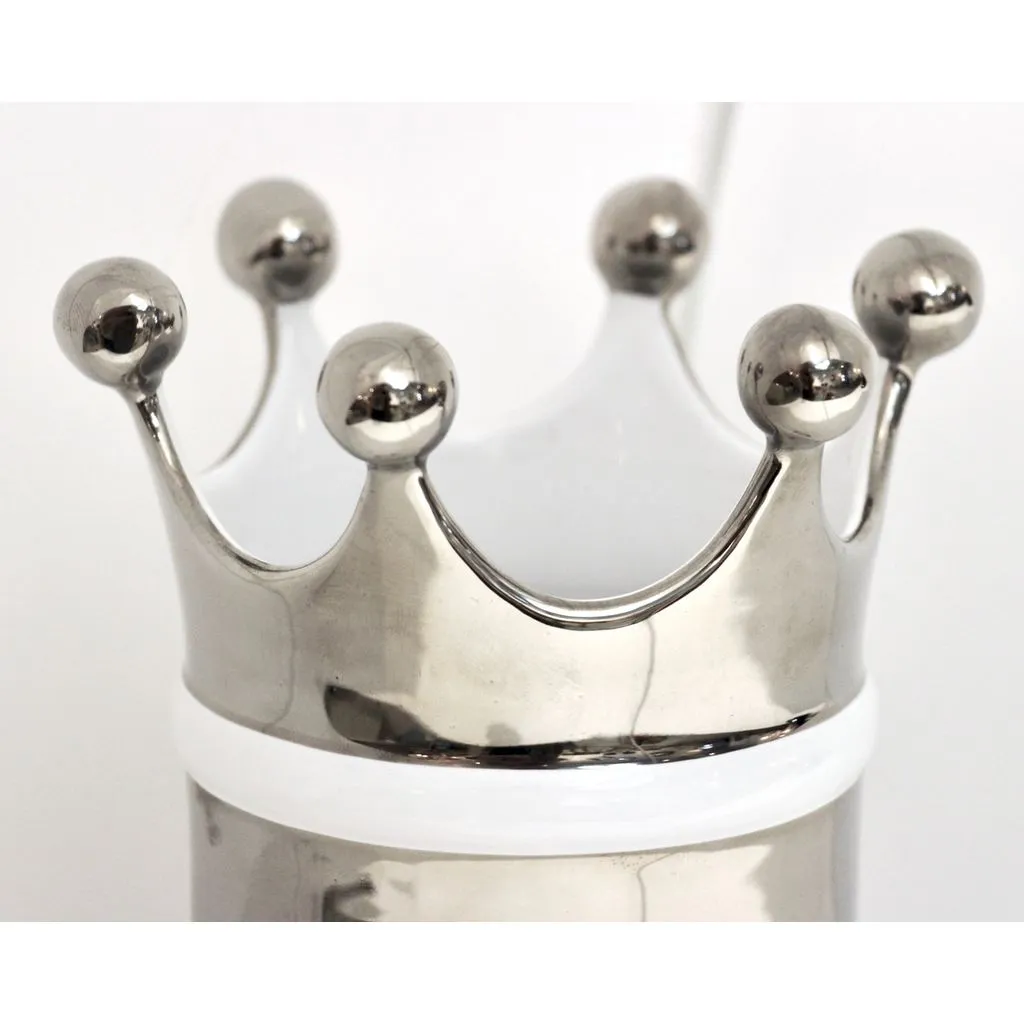 Italian Modern Silver Platinum White Majolica Crown Vase with Orange Green Dots