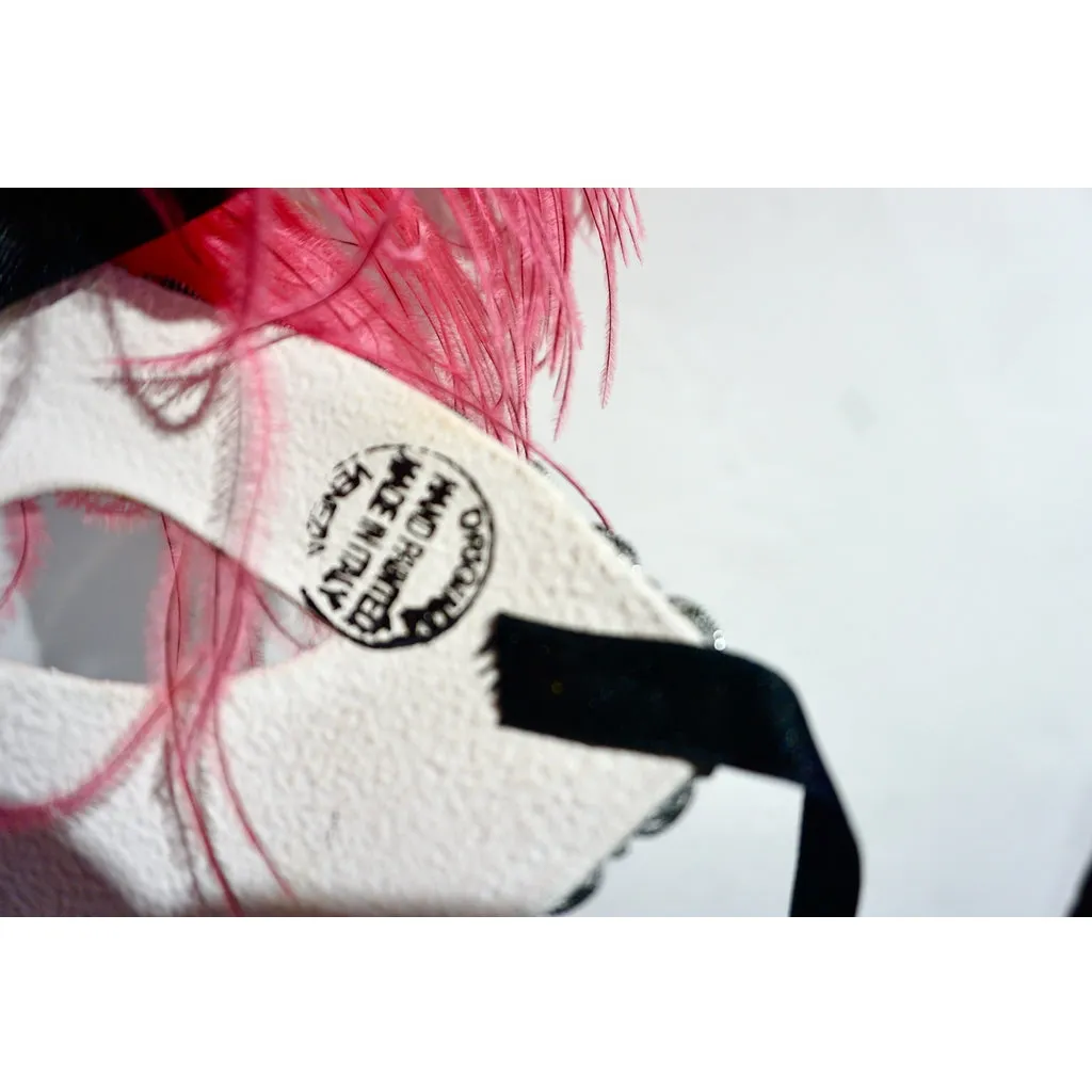 Italian Modern Venetian Handmade Pink and Silver Carnival Mask with Feathers