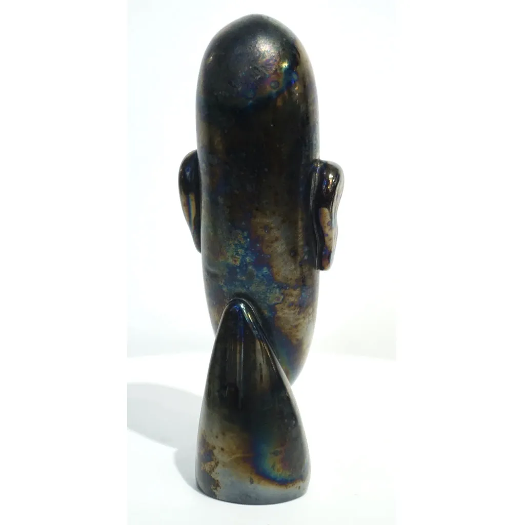 Italian Modernist Black Iridescent Murano Glass Sculpture in the Shape of a Head
