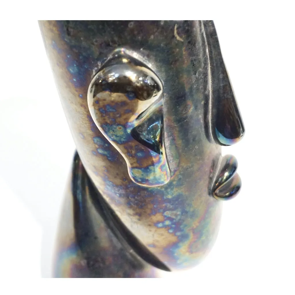 Italian Modernist Black Iridescent Murano Glass Sculpture in the Shape of a Head