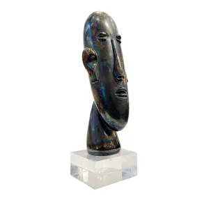 Italian Modernist Black Iridescent Murano Glass Sculpture in the Shape of a Head 