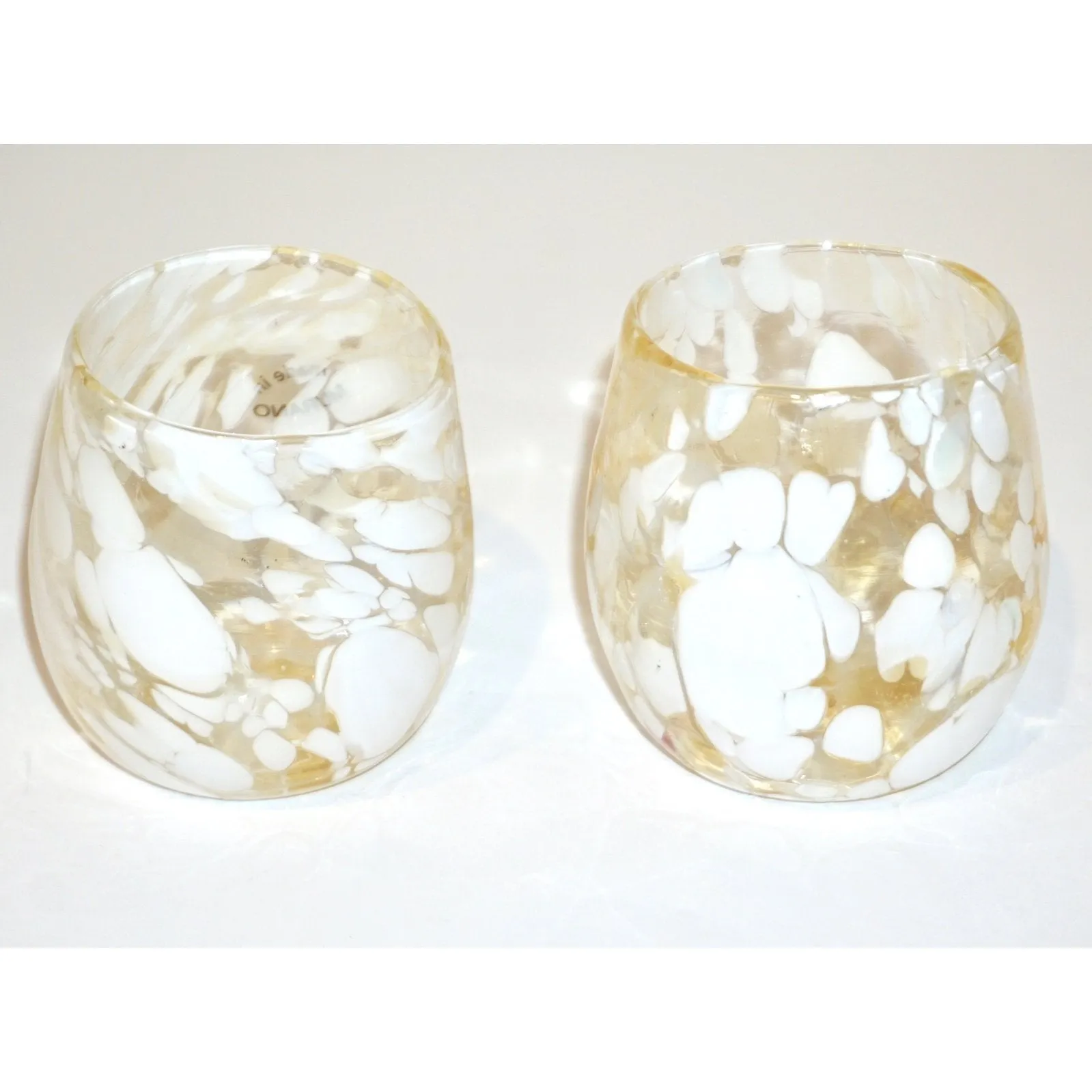 Italian Mottled Murano Glass Modern Pair of Drinking Glasses with White Murrine