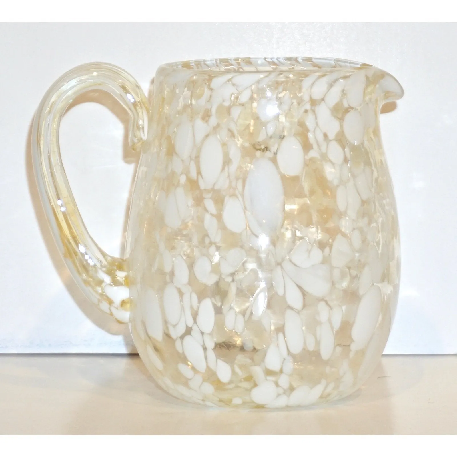 Italian Mottled Murano Glass Modern Pitcher Jug with White Murrine