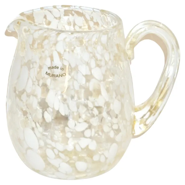 Italian Mottled Murano Glass Modern Pitcher Jug with White Murrine 