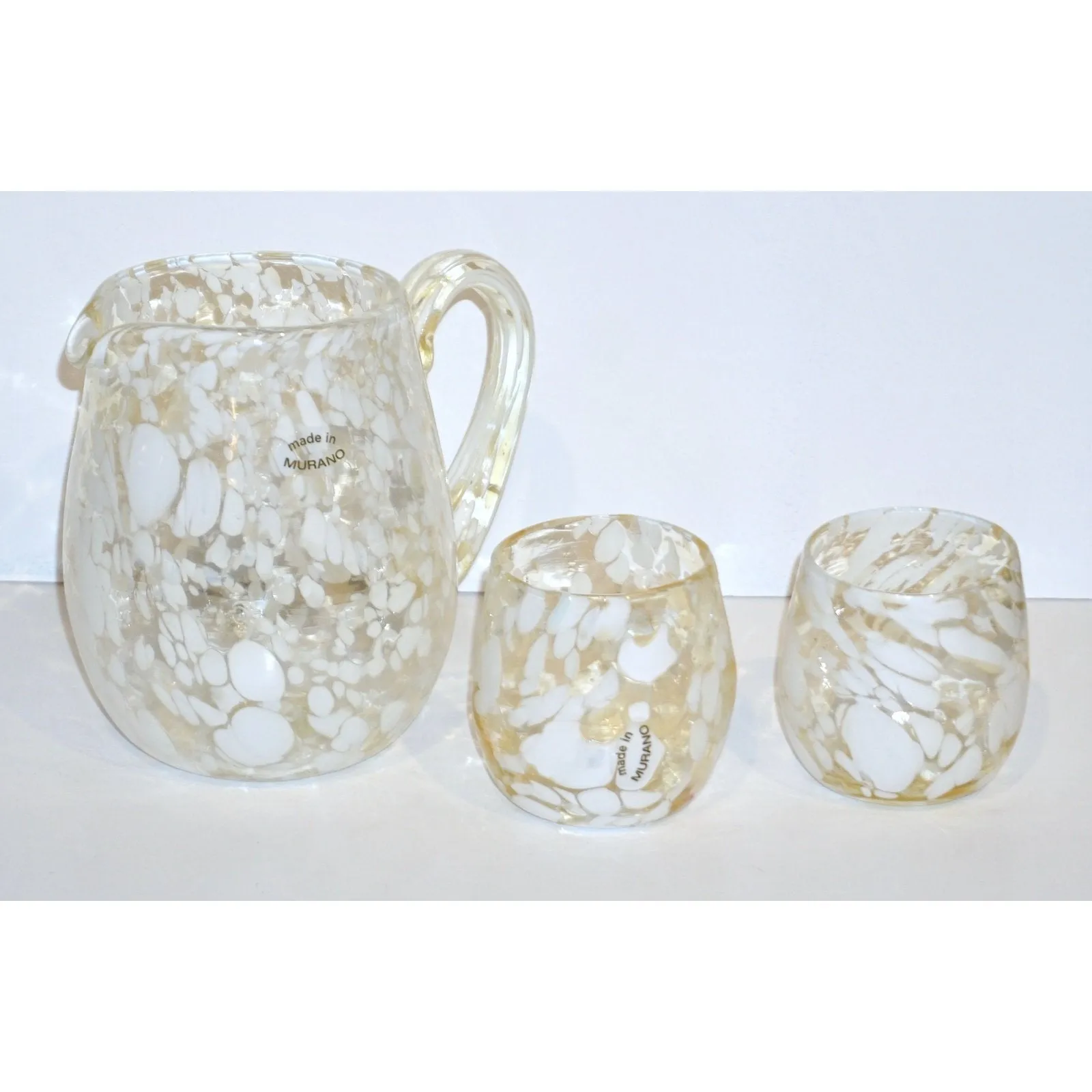 Italian Mottled Murano Glass Modern Pitcher Jug with White Murrine