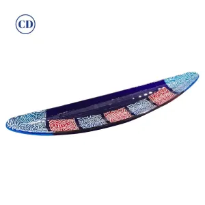 Italian Orientalist Azure Blue and Red Murano Glass Bowl Modern Centerpiece 