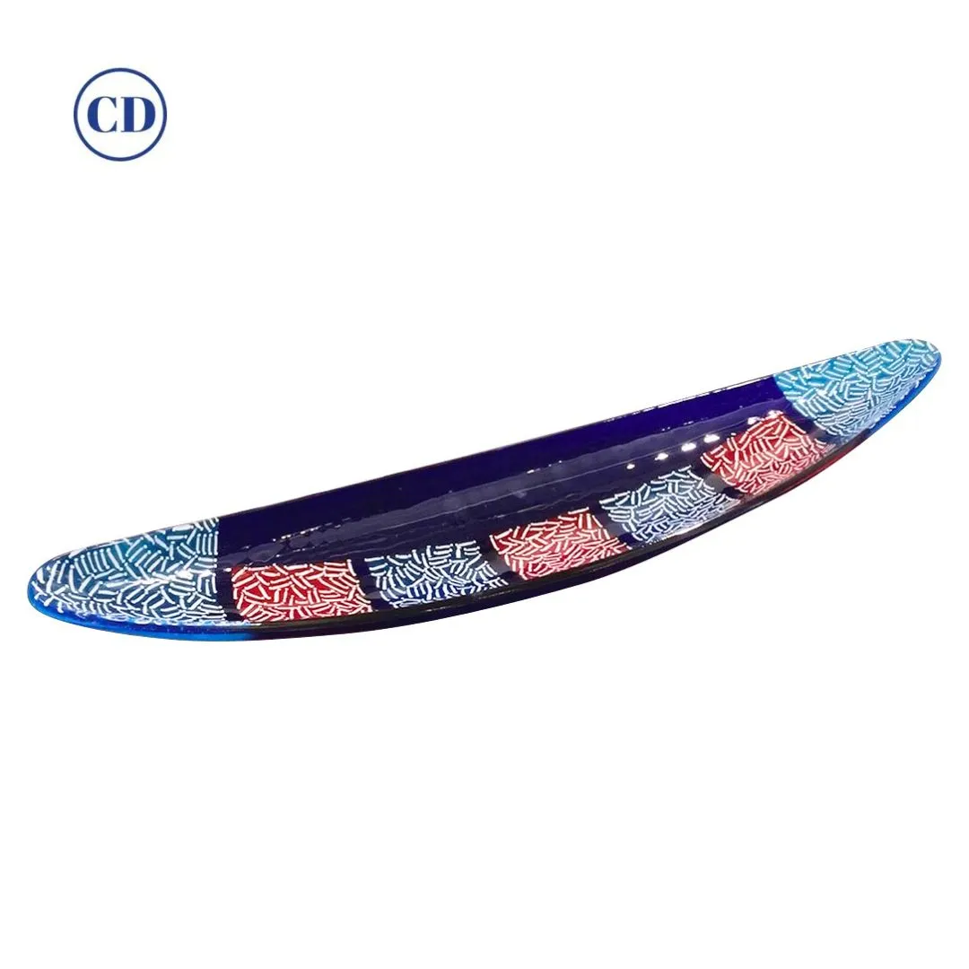 Italian Orientalist Azure Blue and Red Murano Glass Bowl Modern Centerpiece 