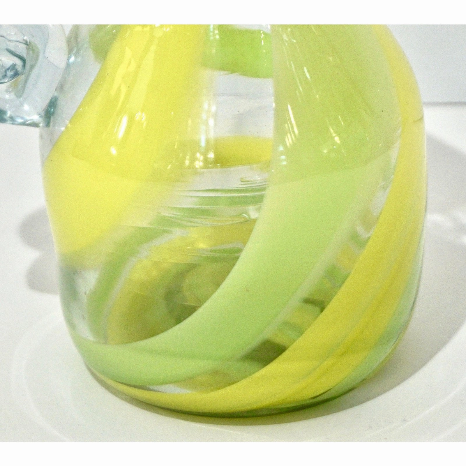 Italian Murano Glass Modern Pitcher Jug with Yellow Lime Green Filigrana