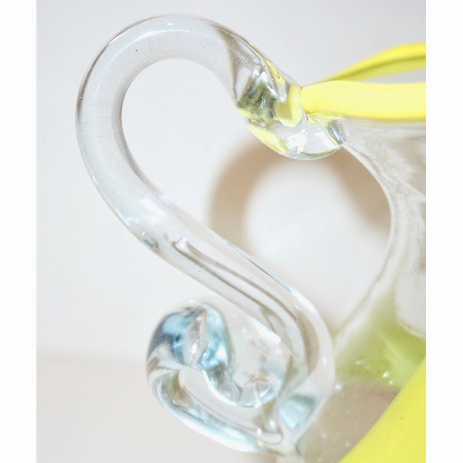 Italian Murano Glass Modern Pitcher Jug with Yellow Lime Green Filigrana