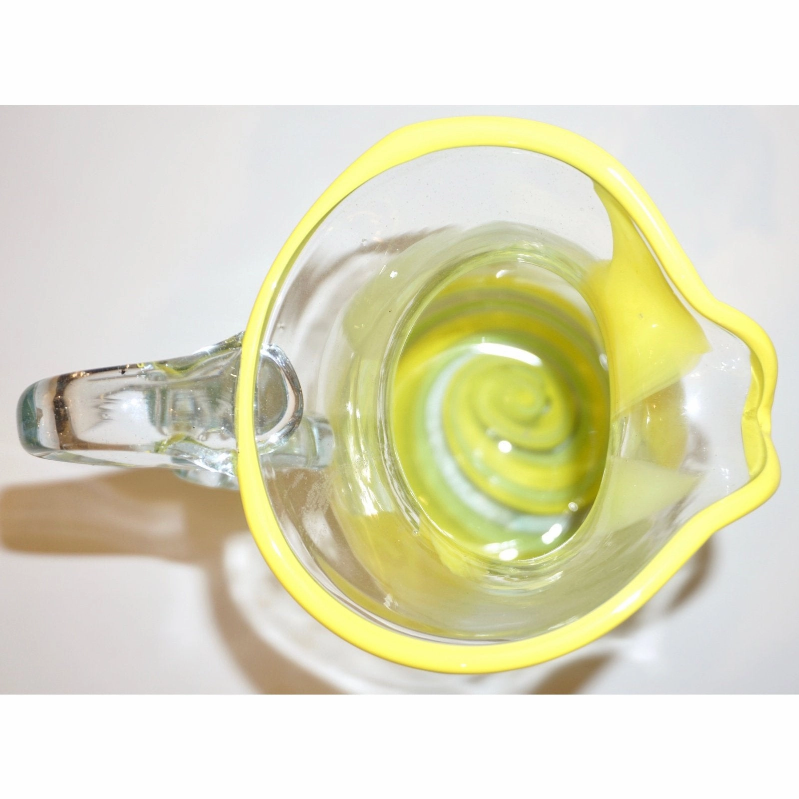 Italian Murano Glass Modern Pitcher Jug with Yellow Lime Green Filigrana