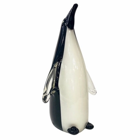 Italian Vintage Black White Blown Solid Murano Glass Penguin Sculpture 