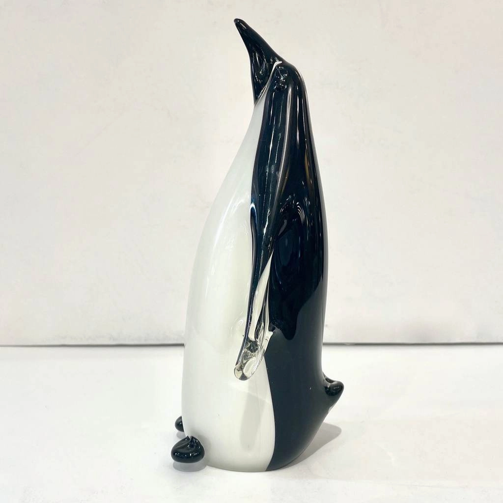 Italian Vintage Black White Blown Solid Murano Glass Penguin Sculpture