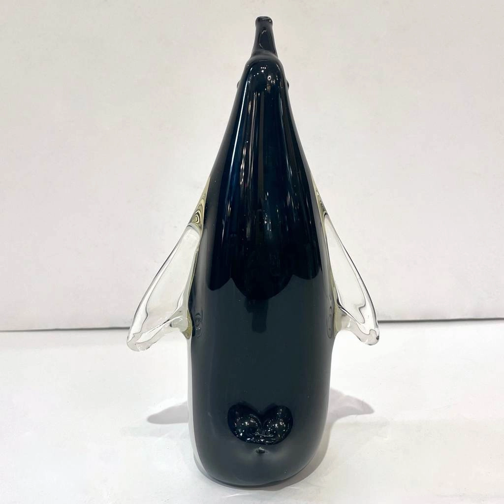 Italian Vintage Black White Blown Solid Murano Glass Penguin Sculpture