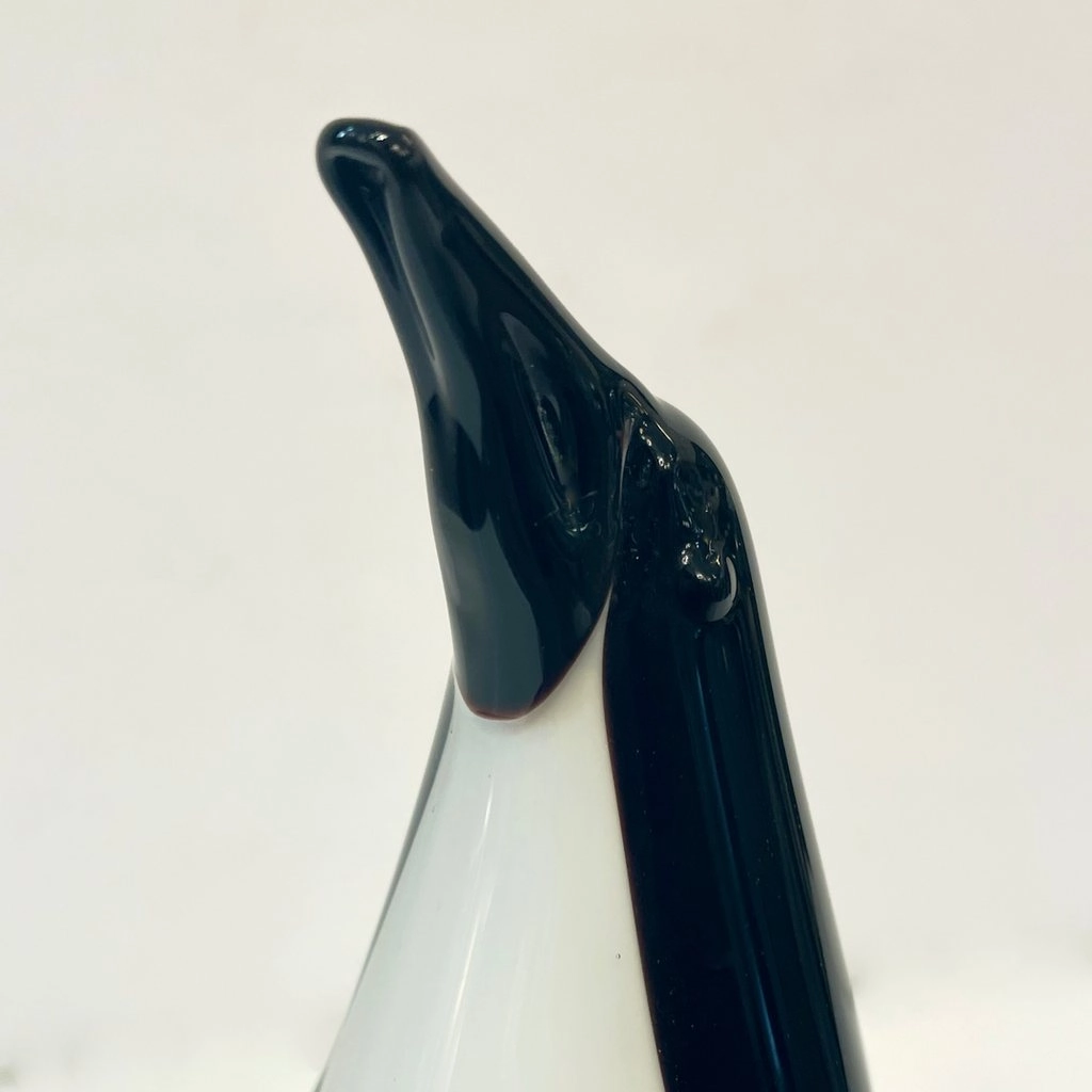 Italian Vintage Black White Blown Solid Murano Glass Penguin Sculpture