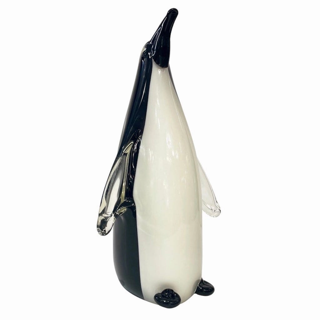 Italian Vintage Black White Blown Solid Murano Glass Penguin Sculpture 