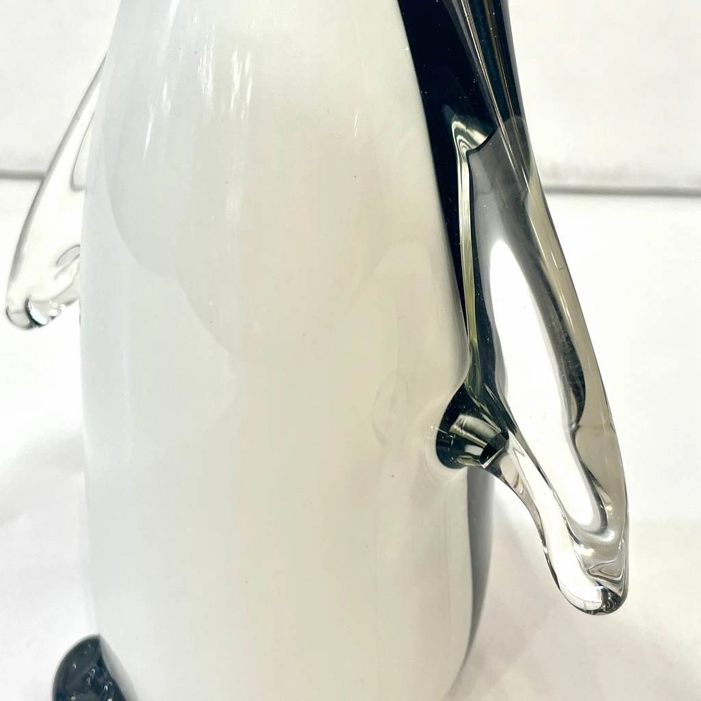Italian Vintage Black White Blown Solid Murano Glass Penguin Sculpture